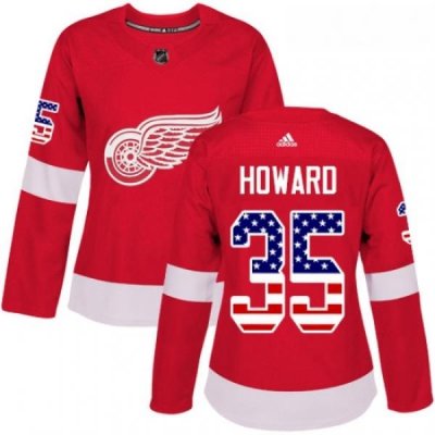 Womens Adidas Detroit Red Wings 35 Jimmy Howard Authentic Red USA Flag Fashion NHL Jersey