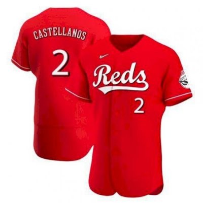 Men Cincinnati Reds 2 Nick Castellanos Scarlet 2021 Alternate Jersey