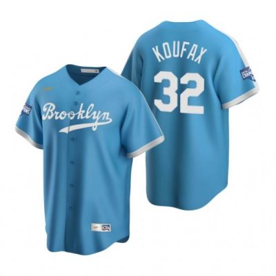 Men Brooklyn Los Angeles Dodgers 32 Sandy Koufax Light Blue 2020 World Series Champions CooperstoWn Collection Jersey