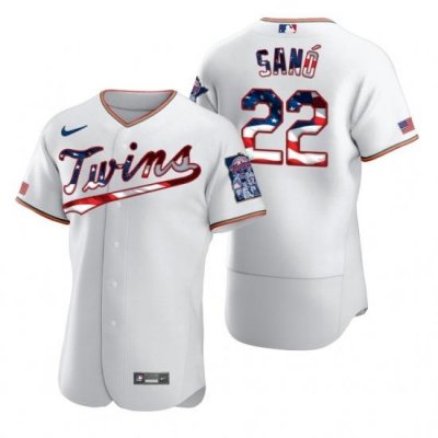 Men Minnesota TWins 22 Miguel Sano Men Nike White Fluttering USA Flag Limited Edition Flex Base MLB Jersey