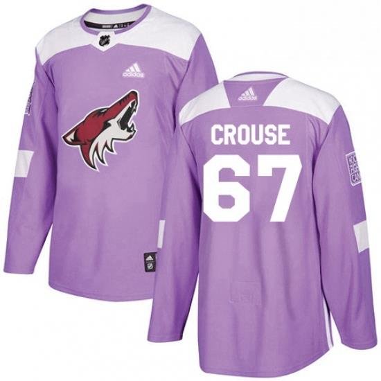 Mens Adidas Arizona Coyotes 67 Lawson Crouse Authentic Purple Fights Cancer Practice NHL Jersey