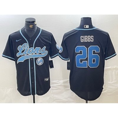 Men Detroit Lions 26 Jahmyr Gibbs Black Cool Base Stitched Baseball Jersey