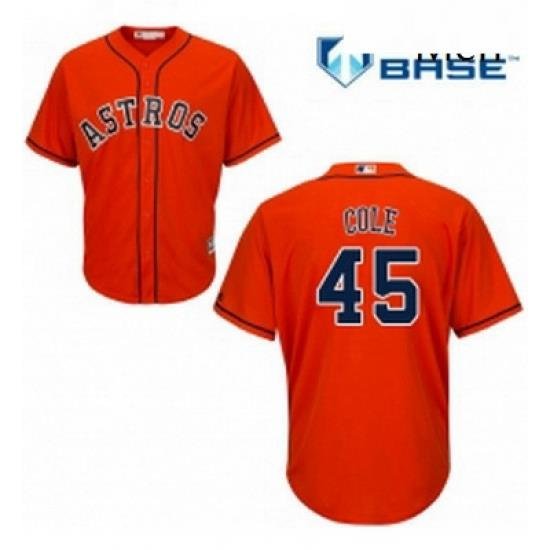 Mens Majestic Houston Astros 45 Gerrit Cole Replica Orange Alternate Cool Base MLB Jersey