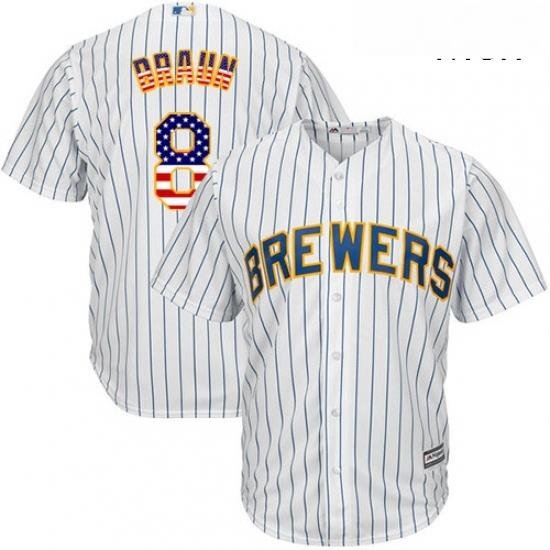 Mens Majestic Milwaukee Brewers 8 Ryan Braun Replica White USA Flag Fashion MLB Jersey