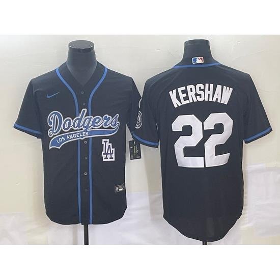 Men's Los Angeles Dodgers #22 Clayton KershaW Black Cool Base Stitched Baseball Jersey