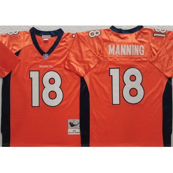 Men Denver Broncos 18 Peyton Manning Orange Throwback Stitched Jersey