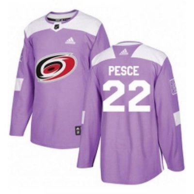 Youth Adidas Carolina Hurricanes 22 Brett Pesce Authentic Purple Fights Cancer Practice NHL Jersey