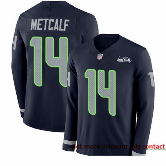 Seahawks 14 D K  Metcalf Steel Blue Team Color Men Stitched Football Limited Therma Long Sleeve Jersey