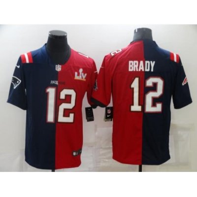 Men Tampa Bay Buccaneers 12 Tom Brady Red Navy Super Bowl Split GOAT Stitched Jersey