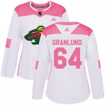 Womens Adidas Minnesota Wild 64 Mikael Granlund Authentic WhitePink Fashion NHL Jersey