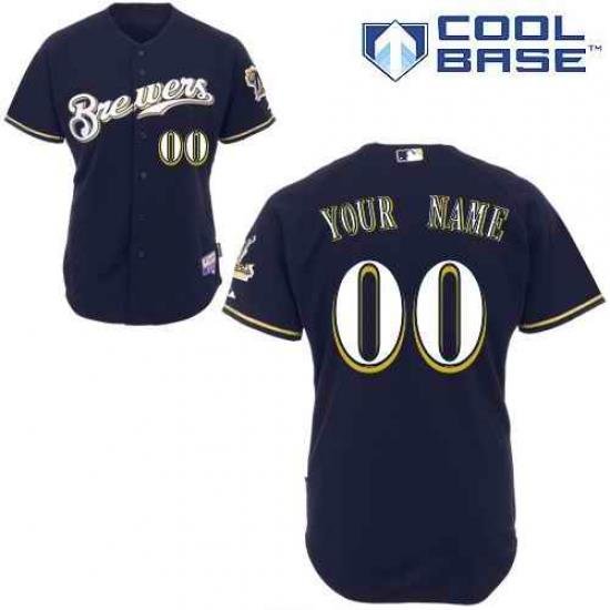 Men Women Youth All Size Milwaukee Brewers Custom Jerseys Dark Blue 3