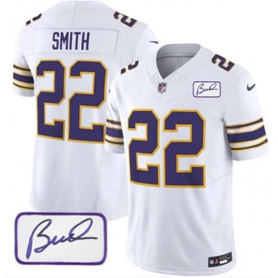 Men Minnesota Vikings 22 Harrison Smith White 2023 F U S E Bud Grant Patch Vapor Limited Stitched Jersey