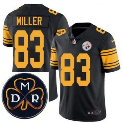 Men's Nike Pittsburgh Steelers #83 Heath Miller Elite Black Rush NFL MDR Dan Rooney Patch Jersey