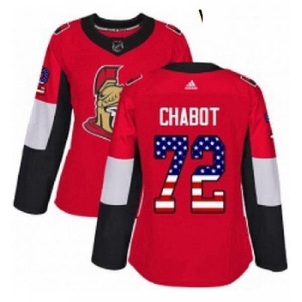 Womens Adidas Ottawa Senators 72 Thomas Chabot Authentic Red USA Flag Fashion NHL Jersey