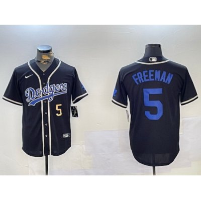 Men Los Angeles Dodgers 5 Freddie Freeman Black 2024 World Series Cool Base Stitched Baseball Jersey 7