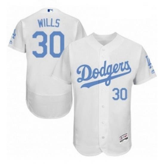 Mens Majestic Los Angeles Dodgers 30 Maury Wills Authentic White 2016 Fathers Day Fashion Flex Base Jersey