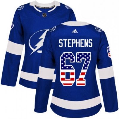 Womens Adidas Tampa Bay Lightning 67 Mitchell Stephens Authentic Blue USA Flag Fashion NHL Jersey