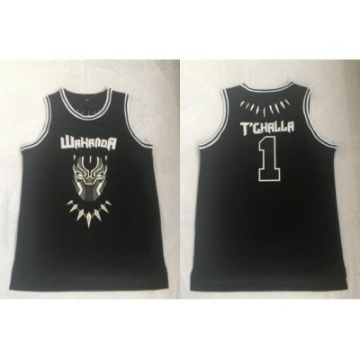 Men Black Panther 1 T'Challa Black Movie Basketball Jersey