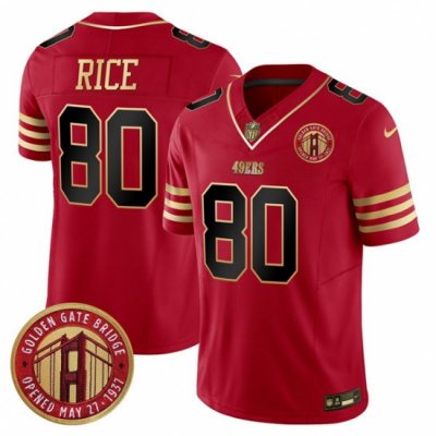 Men San Francisco 49ers 80 Jerry Rice Red F U S E  Golden Gate Bridge Patch Balck Scarlet Vapor Limited Stitched Football Jersey