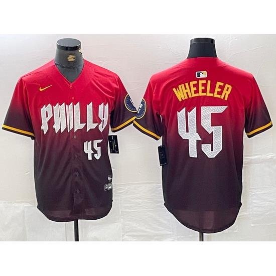 Men Philadelphia Phillies 45 Zack Wheeler Red 2024 City Connect Limited Stitched Jersey 4