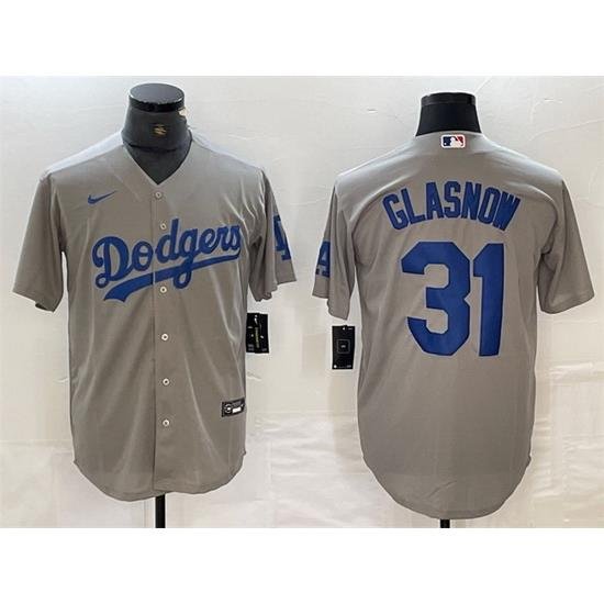 Men Los Angeles Dodgers 31 Tyler GlasnoW Grey Cool Base Stitched Baseball Jersey S