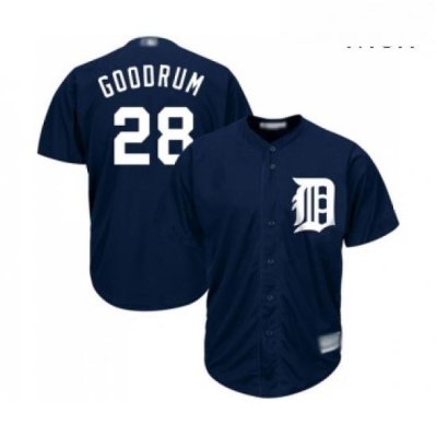 Mens Detroit Tigers 28 Niko Goodrum Replica Navy Blue Alternate Cool Base Baseball Jersey