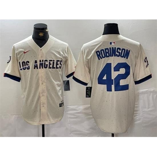 Men Los Angeles Dodgers 42 Jackie Robinson Cream Stitched Baseball Jersey