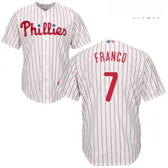 Mens Majestic Philadelphia Phillies 7 Maikel Franco Replica WhiteRed Strip Home Cool Base MLB Jersey