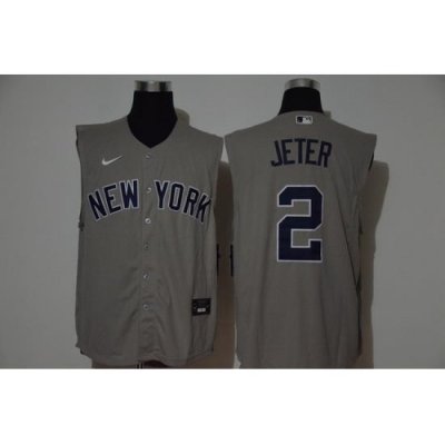 Yankees 2 Derek Jeter Gray Nike Cool Base Sleeveless Jersey