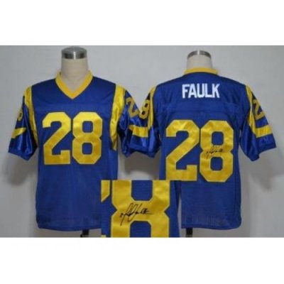 St. Louis Rams 28 Marshall Faulk Blue Throwback M&N Signed NFL Jerseys