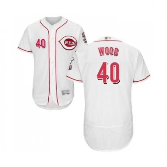 Mens Cincinnati Reds 40 Alex Wood White Home Flex Base Authentic Collection Baseball Jersey