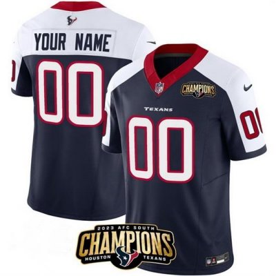 Men Houston Texans Active Player Custom Navy White 2023 F U S E  AFC South Champions Patch Limited Stitched Football Jersey