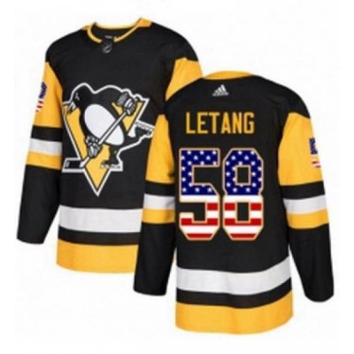 Mens Adidas Pittsburgh Penguins 58 Kris Letang Authentic Black USA Flag Fashion NHL Jersey