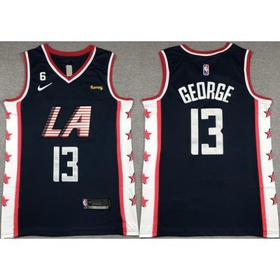 Men Los Angeles Clippers 13 Paul George Navy 2022 23 City Edition With NO 6 Patch Stitched Jersey