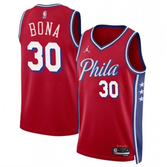 Men Philadelphia 76ers 30 Adam Bona Red 2024 Draft Statement Edition Stitched Jersey