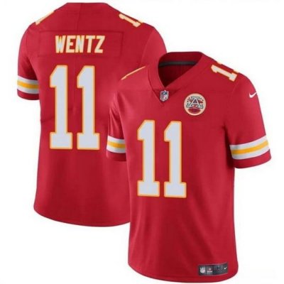 Men   Kansas City Chiefs 11 Carson Wentz Red Vapor Untouchable Limited Stitched Football Jersey