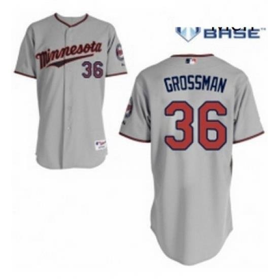 Mens Majestic Minnesota Twins 36 Robbie Grossman Authentic Grey Road Cool Base MLB Jersey