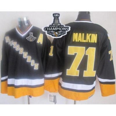 Penguins #71 Evgeni Malkin Black Yellow CCM Throwback 2017 Stanley Cup Finals Champions Stitched NHL Jersey