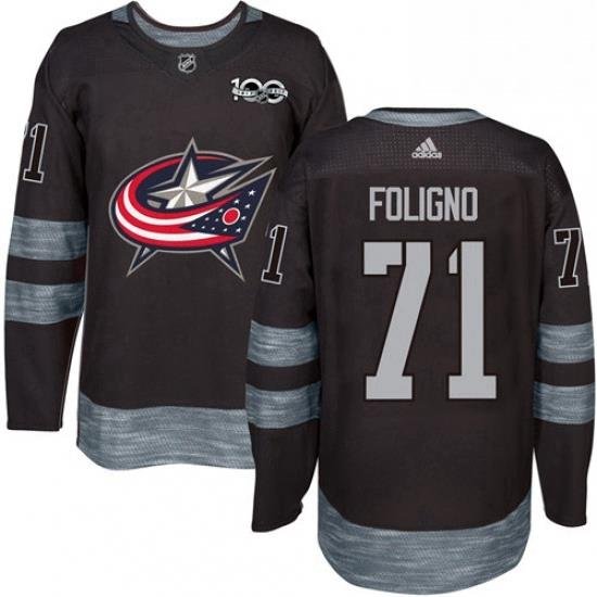 Mens Adidas Columbus Blue Jackets 71 Nick Foligno Premier Black 1917 2017 100th Anniversary NHL Jersey