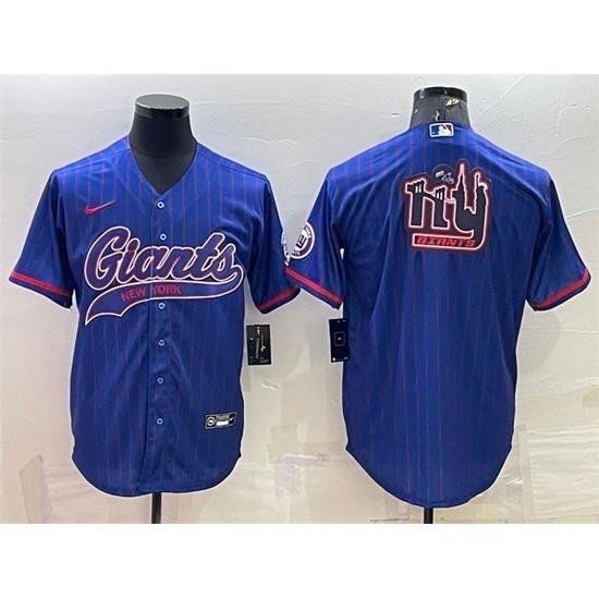 Men New York Giants Blue Team Big Logo With Patch Cool Base Stitched Baseball Jersey