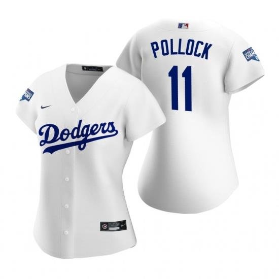 Women Los Angeles Dodgers 11 A J  Pollock White 2020 World Series Champions Replica Jersey