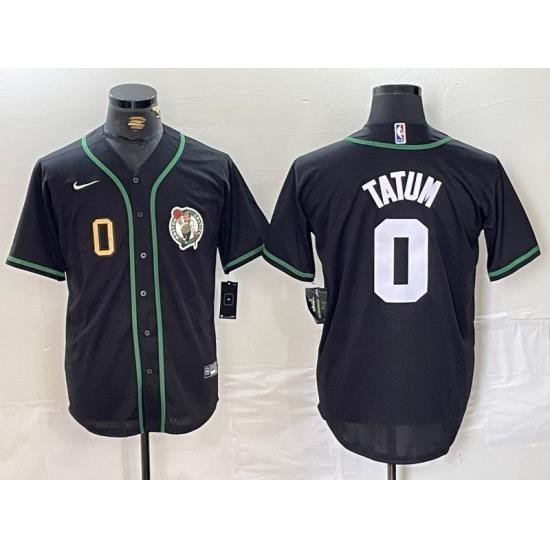 Men Boston Celtics 0 Jayson Tatum Black With Patch Stitched Baseball Jersey 1