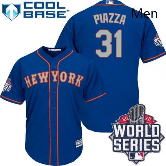 Mens Majestic NeW York Mets 31 Mike Piazza Replica Royal Blue Alternate Road Cool Base 2015 World Series MLB Jersey