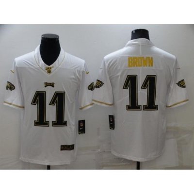 Men Philadelphia Eagles 11 A J Brown 100th Season Golden Edition Stitched jersey