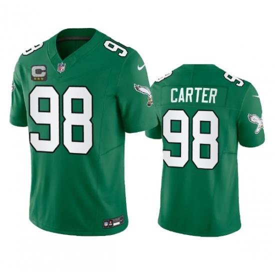 Men Philadelphia Eagles 98 Jalen Carter Green 2023 F U S E  With C Patch Vapor Untouchable Stitched Football Jersey