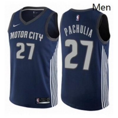 Mens Nike Detroit Pistons 27 Zaza Pachulia Swingman Navy Blue NBA Jersey City Edition