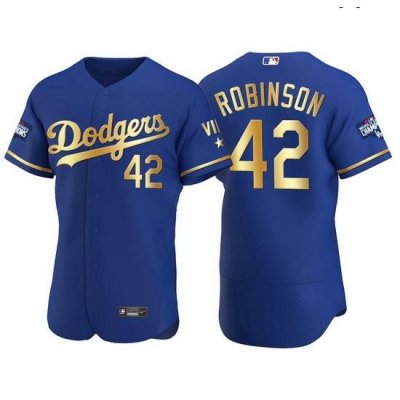 Men Los Angeles Dodgers 42 Jackie Robinson Men Nike Authentic 2021 Gold Program World Series Champions MLB Jersey Royal