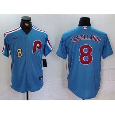 Men Philadelphia Phillies 8 Nick Castellanos Blue Cool Base Stitched Jersey 2