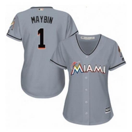 Womens Majestic Miami Marlins 1 Cameron Maybin Authentic Grey Road Cool Base MLB Jersey