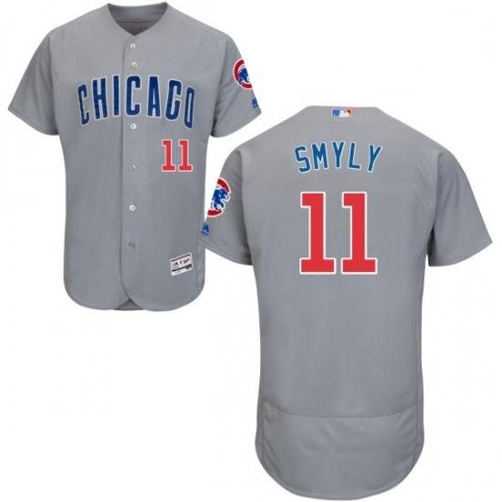 Mens Majestic Chicago Cubs 11 Drew Smyly Grey Road Flex Base Authentic Collection MLB Jersey